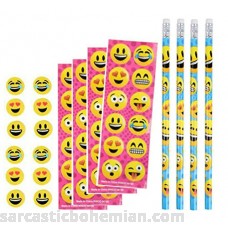 PlayO Emoji Stickers Pencils and Erasers Emoticon Stationery Set 12 Pack Set TM B01MRXJ4V6